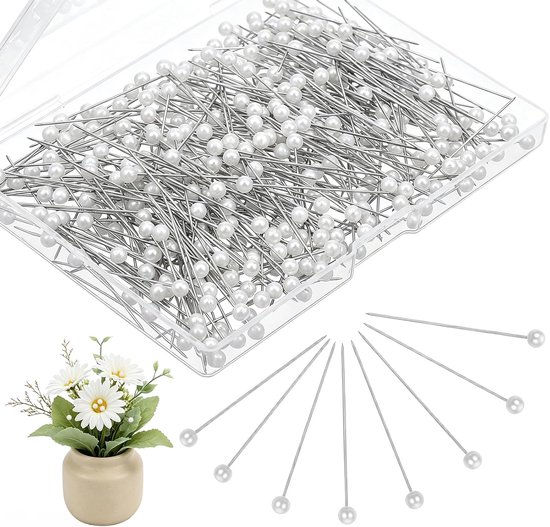 300 stuks spelden naaien, spelden met kop, naaiaccessoires (kop 4 mm), naaispelden, klinknagelstiften, kleermakersspelden, glaskopspelden, witte glazen kopspelden voor knutselen, bloemistiek, zomen