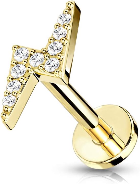 316L roestvrij staal Labret Monroe Tragus Helix oorstekers Blitz Donner lichtflits 6 mm 8 mm zirkonia CZ Rose Goud Zilver Dames, Roestvrij staal, Zirkonia,