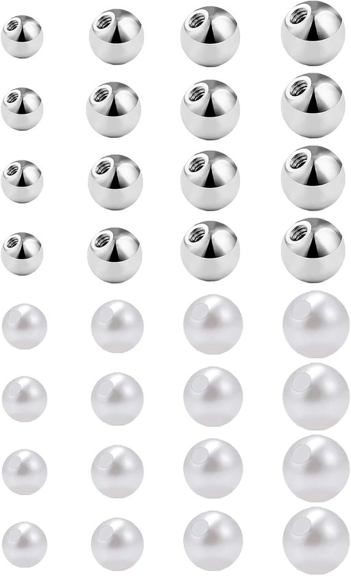32 stuks piercing ballen 16G 14G roestvrij staal zilver vervanging schroef ballen 3/4/5/6mm voor lip neus helix tong buik piercing sieraden