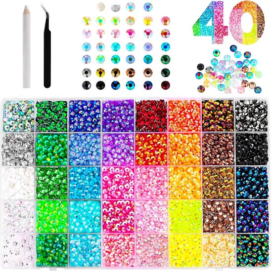 32.000 stuks strass-steentjes, 40 kleuren glitterstenen om te knutselen, 3 mm platte strass-steentjes voor textiel, strass voor bedazzling voor bedazzler stenen, doe-het-zelf nagelhandwerk