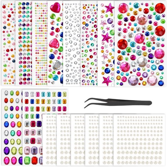 3432 stuks glitterstenen, zelfklevend, strass-steentjes en parels