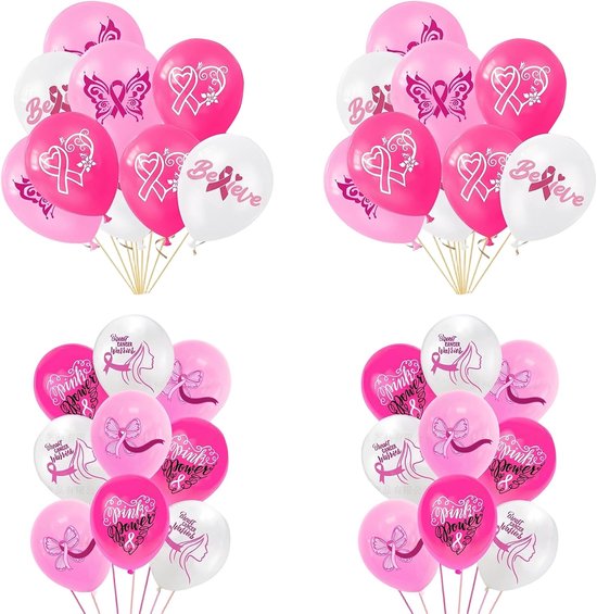 36 stuks borstkanker bewustzijn ballonnen, roze lint ballonnen roze wit latex ballonnen 30,5 cm voor roze oktober bewustzijn campagnes & liefdadigheidsevenement decoratie