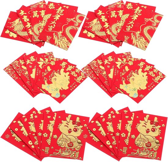36 Stuks Jaar Draak Enveloppen Chinese Stijl Gelukszakjes Voor Contant Geld Feestelijke Lente Festival Decoratie Veilig Voor Cadeaubonnen Kleine Sieraden