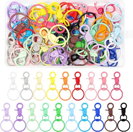 38 stuks sleutelhaken, kleurrijke karabijnhaken met draaibare ring, karabijnsluitingen, draaibare haak, kleurrijke sleutelhaken, kleine ringen voor sleutelhangers, doe-het-zelf, 19 kleuren