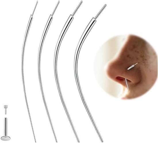 4 Delige Gebogen Taper Zonder Schroefdraad voor Threadless Labret Tragus Helix Conch Sieraden in Maten 14G 16G 18G 20G voor Oor Neus Lip