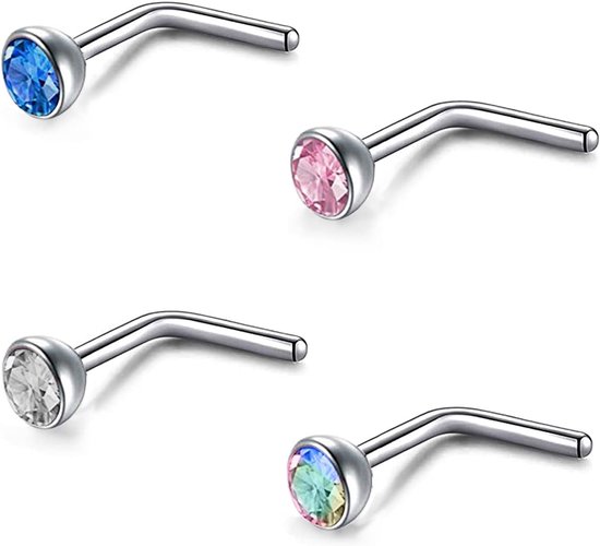 4 Stks 20G Grade 23 Titanium Neus Ringen voor Vrouwen, 2mm 3mm CZ Neus Schroeven Ringen, Gebogen/Kurkentrekker/Spiraal Neus Stud Piercing Sieraden