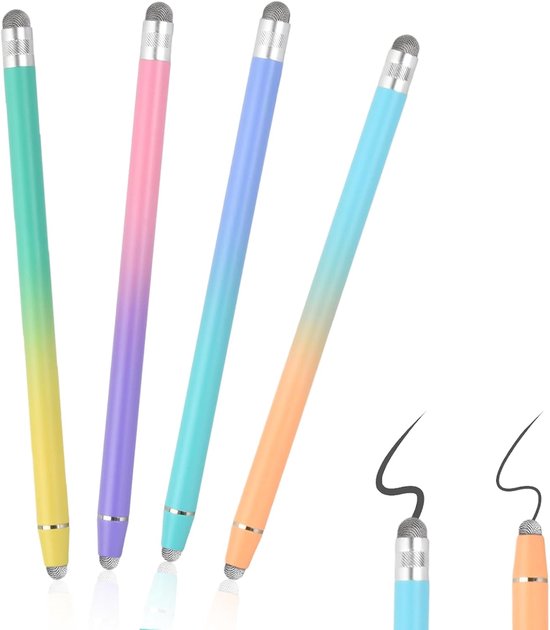 4 stuks 2-in-1 tabletpen, hoge precisie touchscreen-pen met dubbele vezelpunten, capacitieve styluspen, universele stylus voor alle tablets, laptops, smartphones (kleurverloop)
