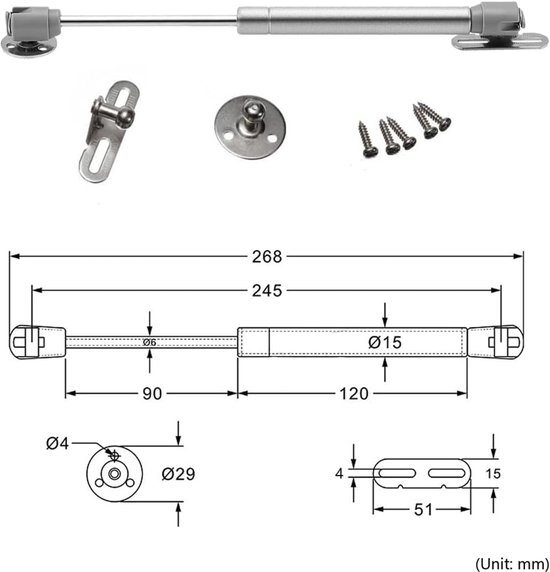 4 Stuks 20/30/40/50/60/80/100N Deur Hydraulische Veer Gasstut, Gasstut Steun Lift Ondersteuning Kast Deur Zachte Opening Scharnier Buffer Veiligheid Steun Stut