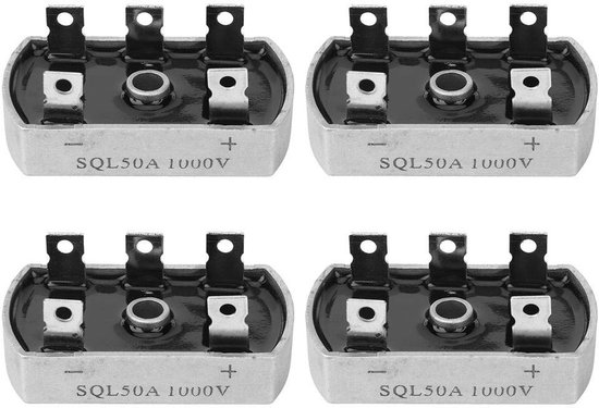 4 stuks 3-fase gelijkrichter, 50A 1000V volledige brug elektrische gelijkrichtermodule lage frequentie, 1600V omgekeerde herhaling piekspanning