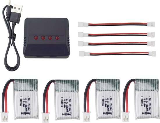 4 stuks 3,7V 220mAh LiPo-accu & 4-in-1 evenwichtslader voor E010 E011 E011C E013 GoolRC T36 NINHUI NH010 F36 H36 HS210 SANROCK GD65A ATOYX AT-666 Quad. -Rotor Drom hne