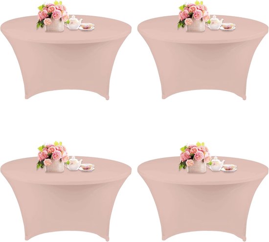 4 stuks 5 meter rond spandex tafelkleed 152 cm rekbaar tafelkleed wasbaar en kreukvrij tafelkleed, getailleerde ronde tafel voor bruiloft, banket, verjaardag, feest, restaurant (Cameo bruin)