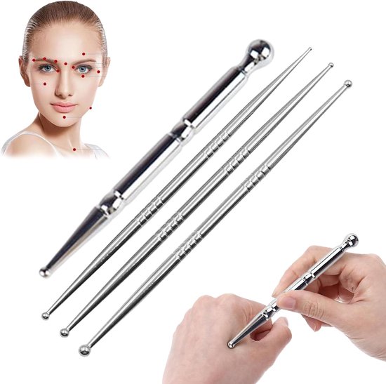 4 stuks Acupressuurpen, Meridianpen, Acupunctuurpen, roestvrij staal Acupressuur Pen, Multifunctionele Meridianpen Staaf voor Massage, Acupressuur en Acupunctuur