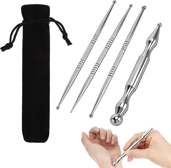 4 Stuks Acupunctuurpen Acupressuurpen 12cm Multifunctionele Accupresserstang Voor spierontspanning, acupressuur en acupunctuur, Geschikt voor thuis, op kantoor en op reis