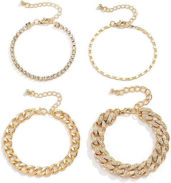 4 Stuks Armbanden Set Dames Vintage Strass Armband Schakelarmband Gelaagde Armbanden Verstelbare Pols Sieraden Dames Mode Accessoires Voor Feest Dagelijks Gebruik