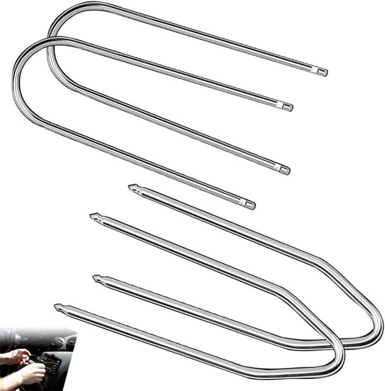 4 stuks autoradioklemmen van roestvrij staal, zilverkleurig, 3 cm breed, DIN U/V-sleutels voor demontage en installatie van CD, autoradio, auto
