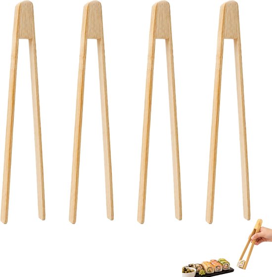 4 stuks bamboetangen, 25 cm, toasttang, keukentang van hout voor broodrooster, lang keukenaccessoire voor het vastpakken van toastbrood, gebak, augurken en warme levensmiddelen zonder te verbranden