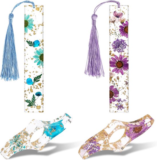 4 stuks bladwijzers met gedroogde bloemen, transparante bloemenboekhouder en boekenmarkeerset, handgemaakte bladwijzers met kwast, schattig boekaccessoire, cadeau voor leesliefhebbers, studenten