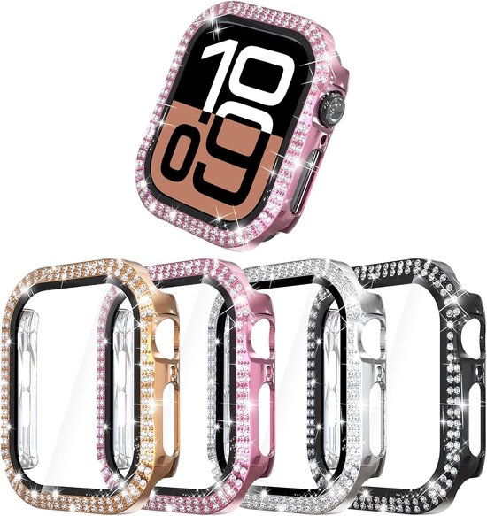 4 stuks Bling Harde PC Case met Glazen Screenprotector Compatibel met Apple Watch Series 10 46mm, Crystal Bumper Case Vervanging voor iWatch 46mm (Serie 10)