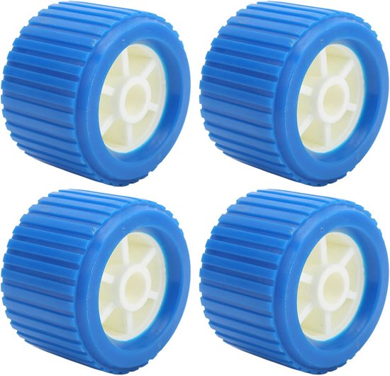 4 STUKS Boottrailer Geribbelde Wobble Roller 108x75x19mm Blauw PP Hittebestendig Marine Yacht