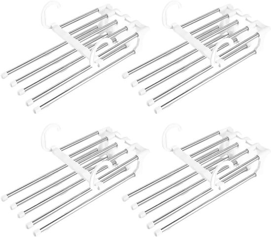 4 stuks broekhangers ruimtebesparend, antislip opvouwbare broekkledinghanger voor kastorganizer en opslag, 5-in-1 rokhangers kapstok