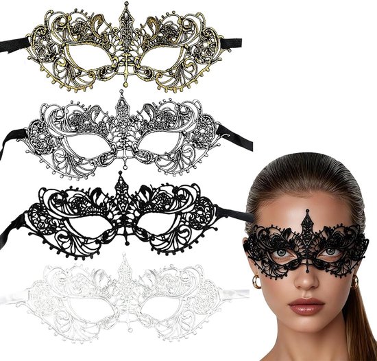 4 stuks carnavalsmasker, kanten masker voor Halloween, gothic en Venetiaans Halloween, cosplay party