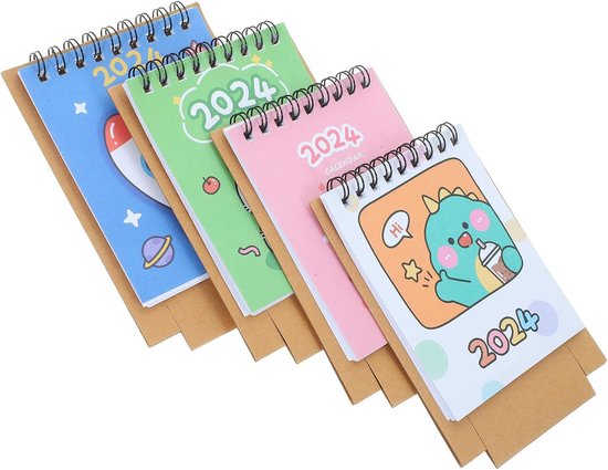4 Stuks Delige Cartoon Bureaukalender Kleine Papieren Maandkalender met Schattige Figuren Duurzame Weekkalender voor Thuis School Kantoorgebruik