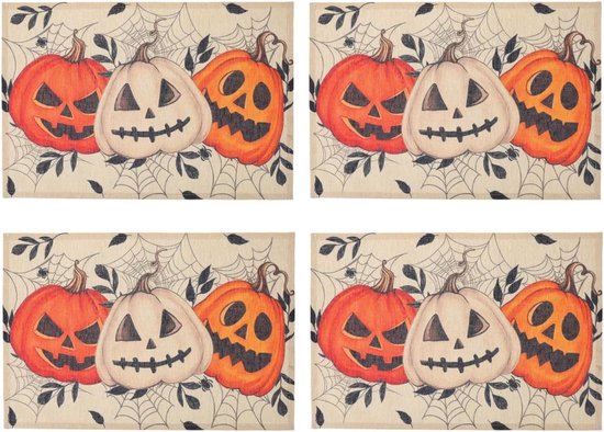 4 Stuks Delige Halloween Placemats met Pompoen Spinnenweb Print Herbruikbare Polyester Tafeldecoratie voor Feestelijke Eettafels Keukentafels Eenvoudig Schoon Maken