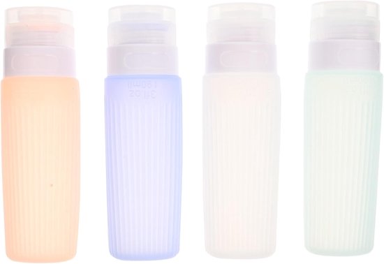 4 Stuks Delige Siliconen Reisflesjes Compacte Draagbare Lotionflessen met Lekvrije Sluiting Geschikt voor Shampoo Zonnebrandcrème Verzorgingsproducten tijdens Reizen