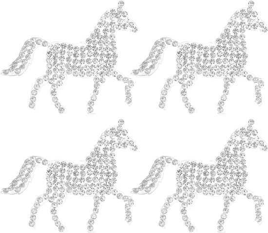 4 Stuks Delige Strass Rhinestone Paarden Patches voor Kleding Universele Naaiapplicaties Geschikt voor Denim Katoen Linnen Glinsterende Decoratieve Applicatie voor Jeans Jurken