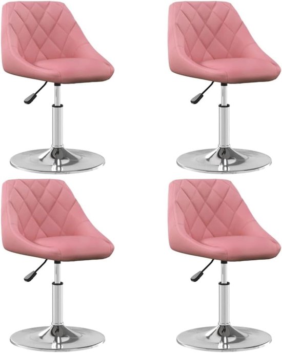 4 stuks draaibare eetkamerstoelen met fluwelen bekleding in roze, verstelbare hoogte door gasdrukveer, modern design met verchroomd stalen frame, 360 graden draaifunctie