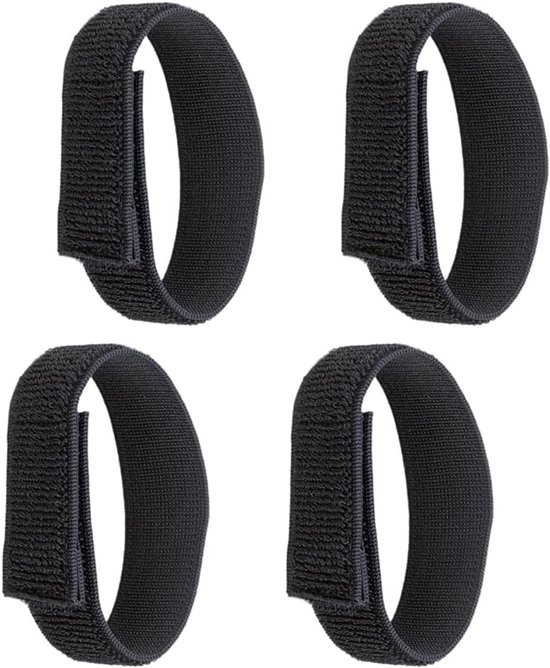 4 stuks elastische broekklemmen met klittenbandsluiting voor fietsen, wandelen, vissen, jagen, tuinieren en militaire uniformen (zwart)