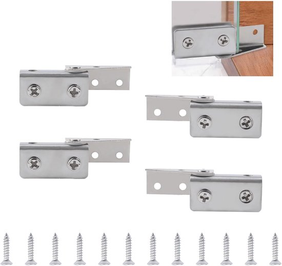 4 stuks frameloze zijgemonteerde glazen deurscharnieren - Verstelbare zwenkscharnieren voor 5-8 mm oscillerende glazen deur (geborsteld)