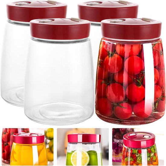 4 stuks gistingspotten, 1,4 l, fermentatieglas met ventilatie, 1 ventilatie, voorraadpotten voor kefir, zuurkool en zuurdesem