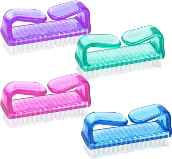 4 stuks handvat nagelborstels plastic vingernagel reinigingsborstels - nagelschrobben borstels voor het reinigen van nagels (groot formaat, blauw, groen, roze, paars)