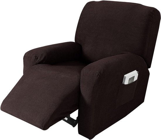 4 Stuks Jacquard Relaxfauteuil hoes Stretch polyester spandex ligstoelhoes met elastisch zijvak, Fauteuilhoes voor woonkamer -bruin