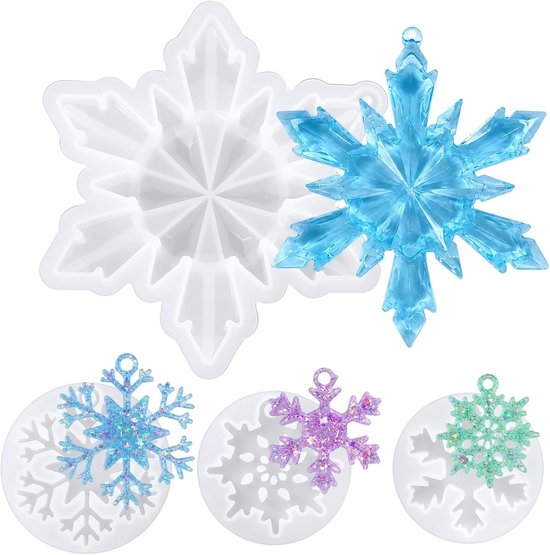 4 stuks kerst sneeuwvlok siliconen vormen, hars kerst gietvormen