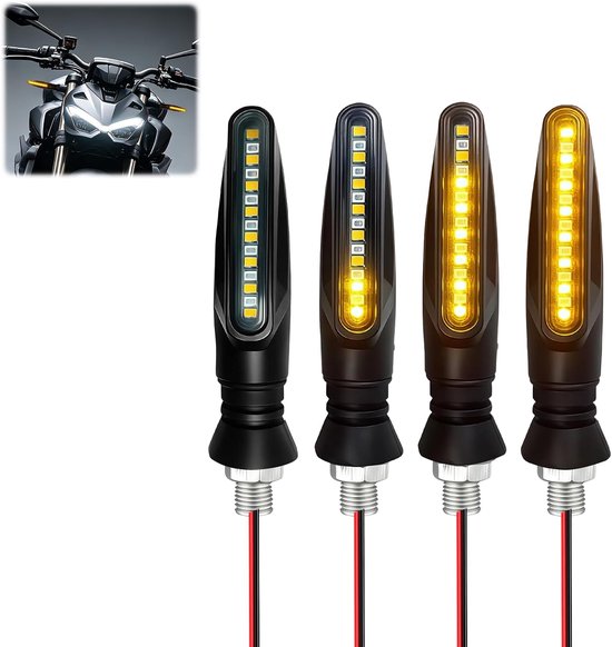 4 stuks led-knipperlichten voor motorfiets, goedgekeurd, 12 V, flowing modus, knipperlichten, knipperlichten voor motorfiets, universele richtingaanwijzer voor motorfiets, scooter, quad, cruiser