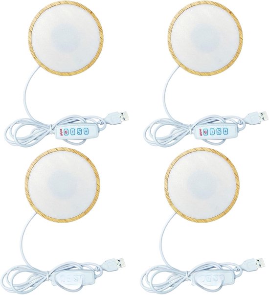 4 stuks LED onderzetters sokkel van hout: 10 cm 3 kleuren LED-lichtbasis, ronde dimbare houten led-lichtsokkel voor 3D kristalglas hars acryl kunst