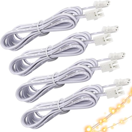4 stuks led-verlengkabel 2 m, 2-polig met mini-stekker, aansluitkabel voor ledstrips, kastverlichting, keukenlamp, opbouwlamp, wit