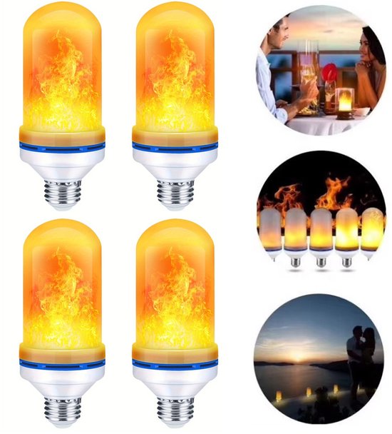 4 stuks LED-vlamlampen E27 – Vlam-effect (ook voor omgekeerde montage) – Vintage decoratieve lamp