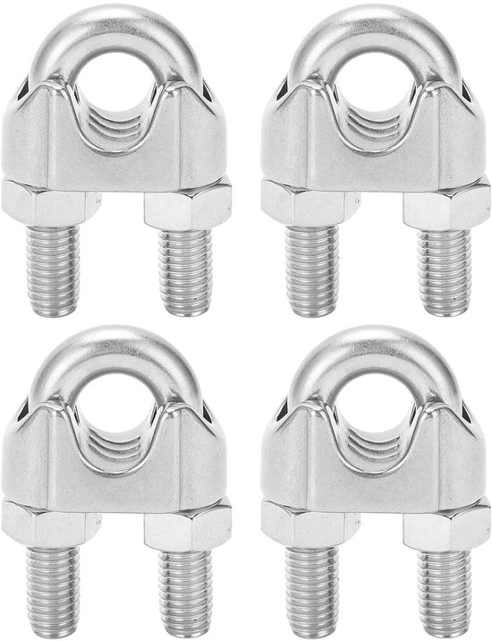 4 stuks M14 draadkabel kabelklem, roestwerende roestvrijstalen U-bout zadelbevestiging, antislipdraad draadkabelklemmen voor vast touw
