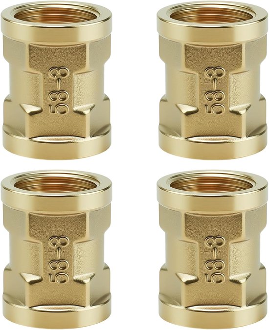 4 stuks messing 1/2 inch IG/IG, messing adapter, dubbele aansluitnippel, waterbuisverbinding, 1/2 inch binnendraad-aansluitstukken, voor buisverbindingen
