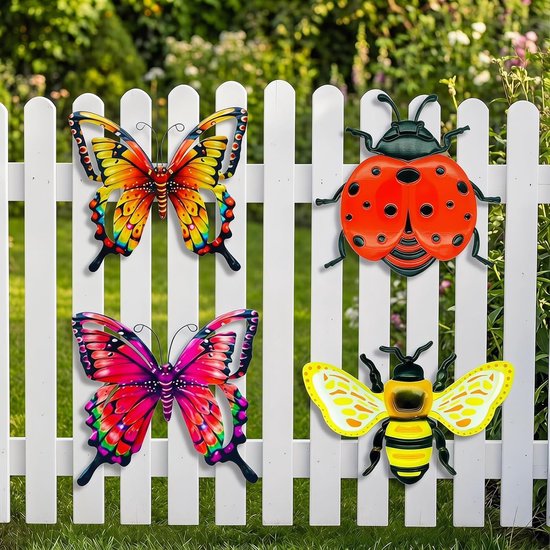 4 stuks metalen tuinornamenten voor buiten, 2 vlinders decoratie & 2 insecten (2 vlinders en 2 insecten)