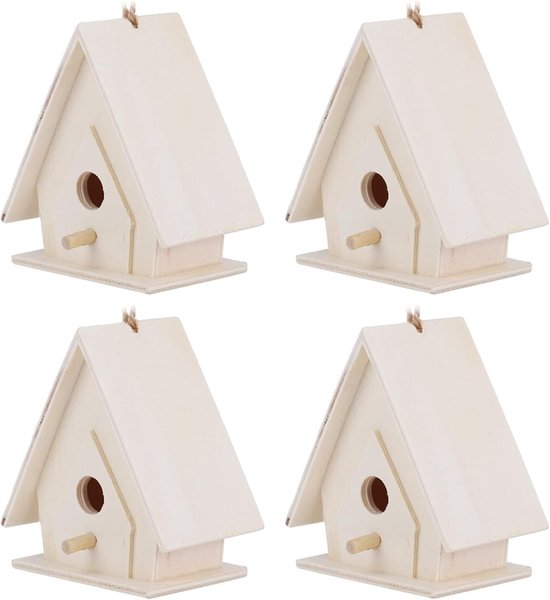 4 stuks Mini Opknoping Houten Vogelhuis Nesten Kooi Ornament Ambachten DIY Fokken Papegaai Vogel Nestkast Buiten Opknoping Vogelhuisje voor Tuin Yard Decor