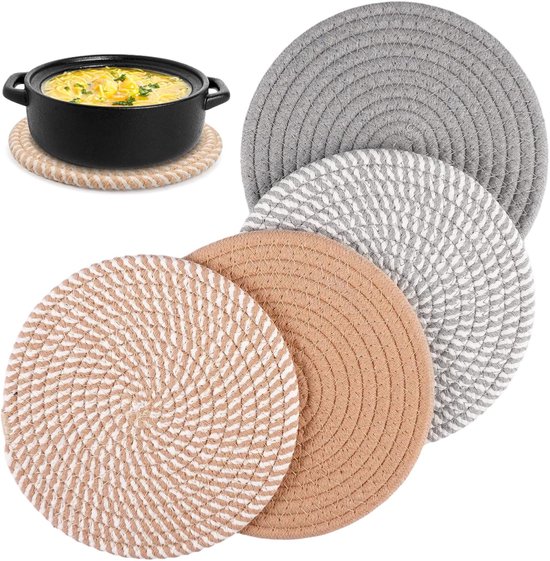 4 stuks onderzetters set onderzetters katoen draad geweven mat | Onderzetter, pot, onderzetter, absorberende onderzetters van katoen, geweven, geïsoleerde pannenmat
