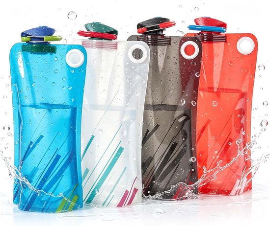 4 stuks opvouwbare drinkfles 1000 ml BPA-vrij met karabijnhaak