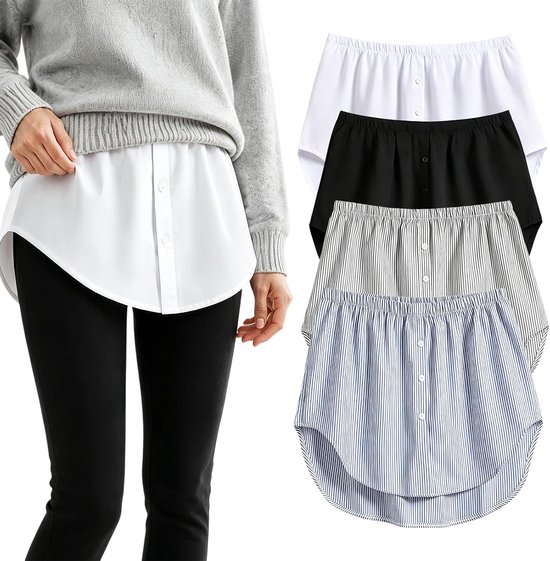 4 stuks overhemdverlenging dames: verstelbare shirt extender onderkleding blousrok, valse gelaagde rok, overhemdverlenging rok met knopen voor truien, sweatshirts, jassen