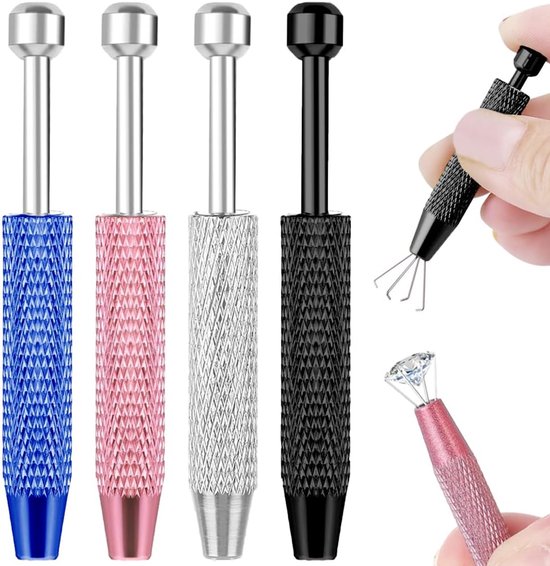 4 stuks piercing bal grijper gereedschap, mini pen roestvrij staal parel grijper pick-up tool kleine onderdelen pick-up klauw pincet piercing assistent pen voor sieraden ambachtelijke