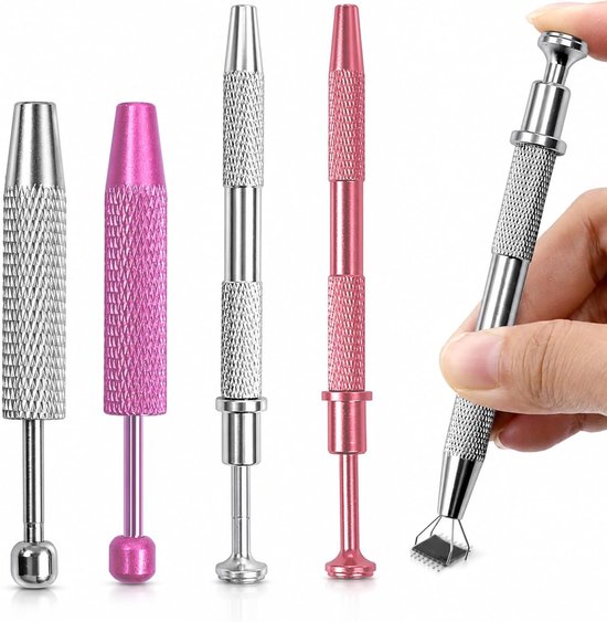 4 stuks piercing kogelopdragers set, roestvrij staal piercinggereedschap met 6,2 cm korte en 12 cm lange opdraaier voor oor, neus en lip, in zilver en roze
