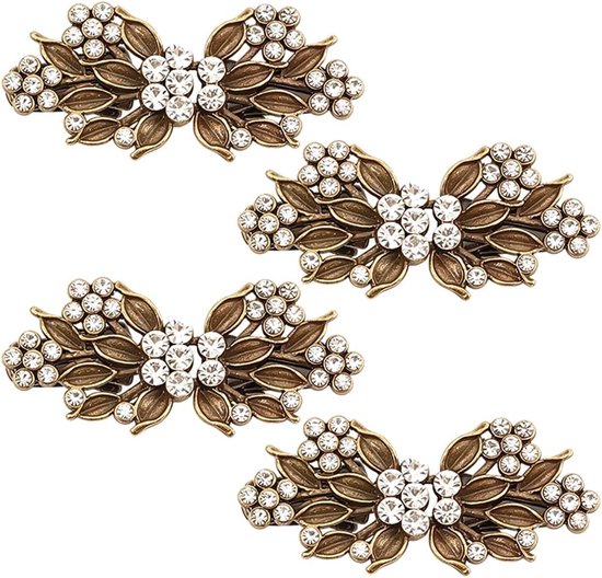 4 stuks retro trui clips antiek brons strass bloemen diamant cardigan kraag clip metalen sjaal clips cape cape sluiting